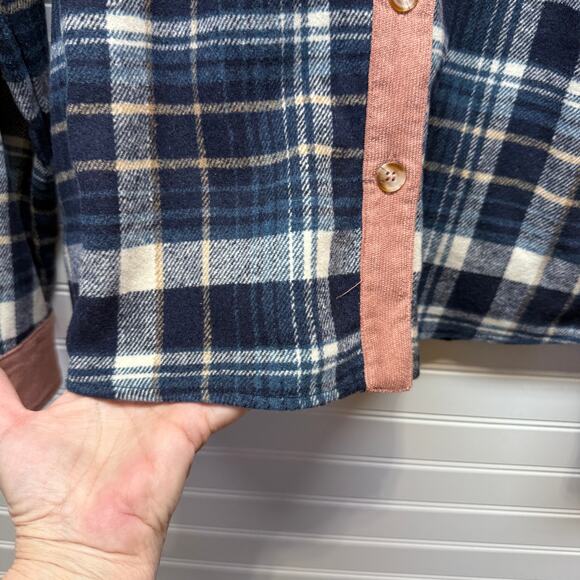 NWT Hem & Thread Button Up Plaid Shirt w/Corduroy Trim Oversized Size S - Picture 5 of 12